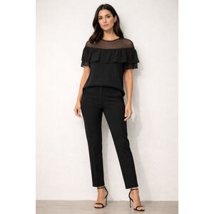 J.Crew Women’s Black Swiss Dot Blouse Silk Blend Short Sleeve Ruffle Size 2 XS